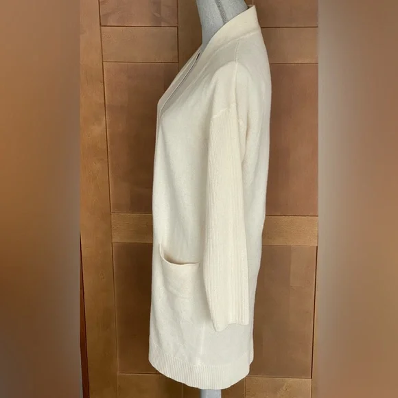 THEORY 100% Cashmere Cream Open Front Ribbed Sleeve Women's Sweater, Small - Picture 5 of 13